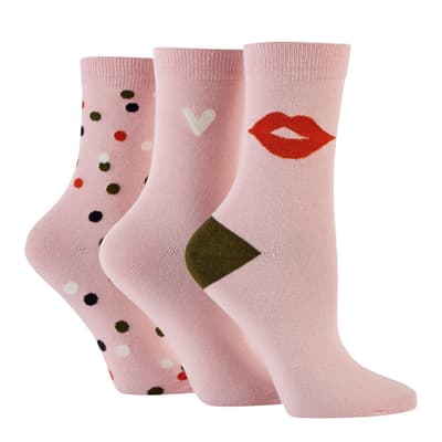 Pink 3pk Multi Print Socks