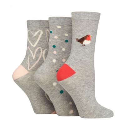 Grey Robin 3pk Seasonal Socks