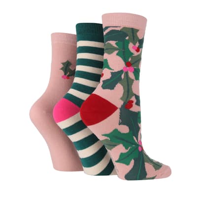 Pink Multi 3pk Seasonal Socks