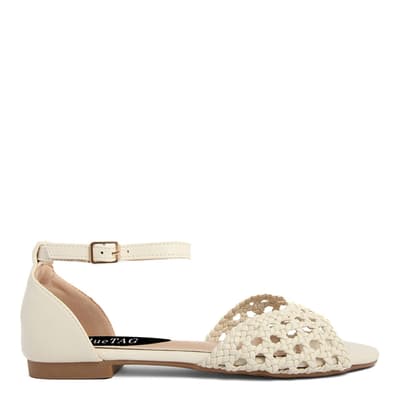 Beige Decorated Open Toe Flat Shoe