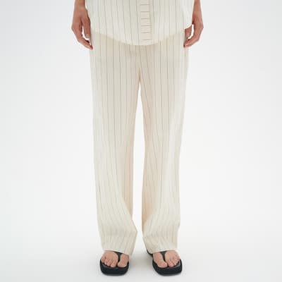 Cream Eman Stripe Cotton Trousers