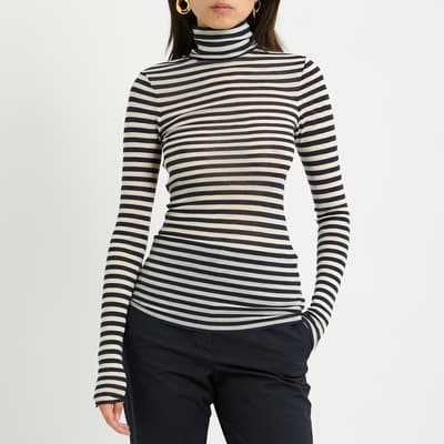 Blue Striped Polo Top