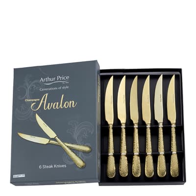 Set of 6 Avalon Champagne Steak Knives