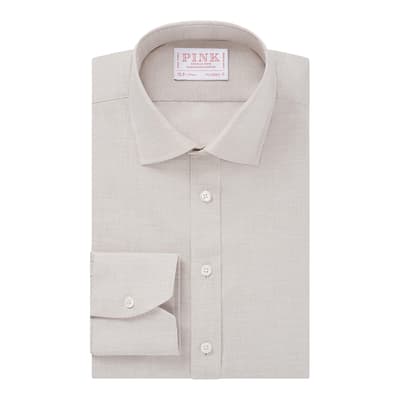 Beige Tailored Fit Chambray Cotton Shirt