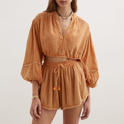 Orange  Gauze Crop Blouse