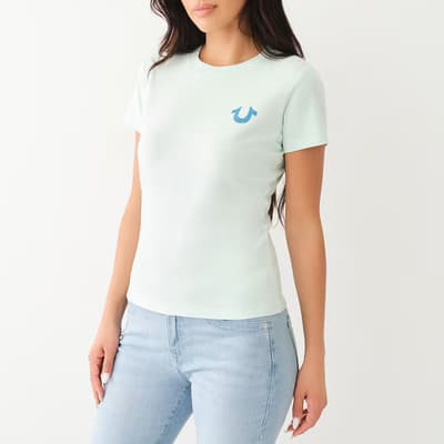 White/Blue Puff Cotton T-Shirt