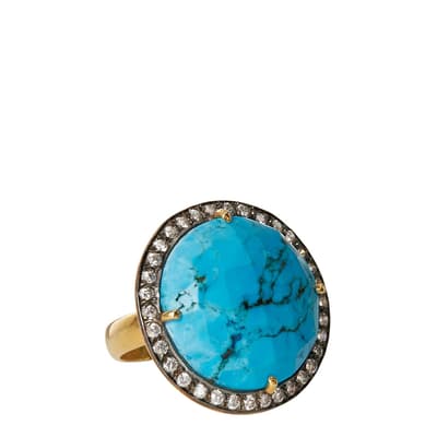 18K Gold Turquoise Round Disc Statement Ring