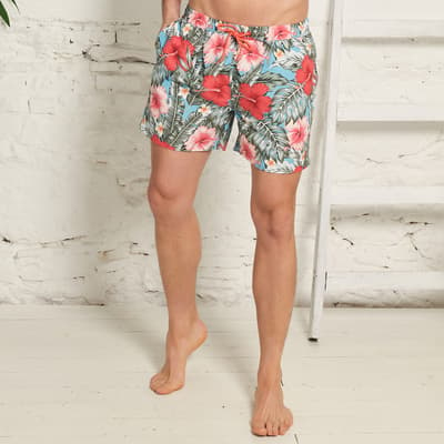 Baby Blue  Tropical Print  Swimshorts