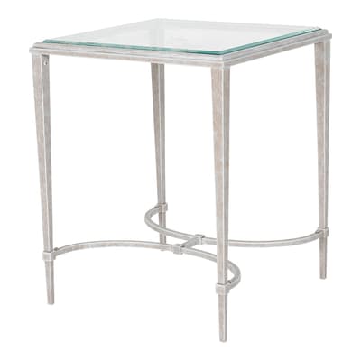 Laura Ashley Aria Etched Glass Distressed White Iron End Table