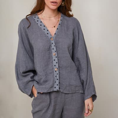 Grey Linen Embroidered Shirt