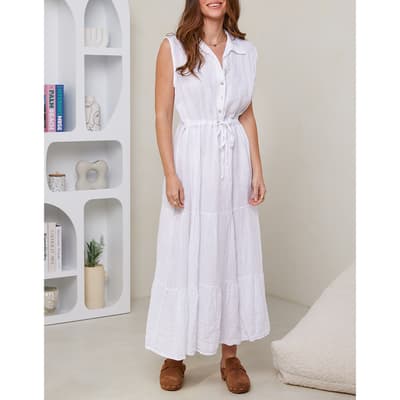 White Linen Button Maxi Dress