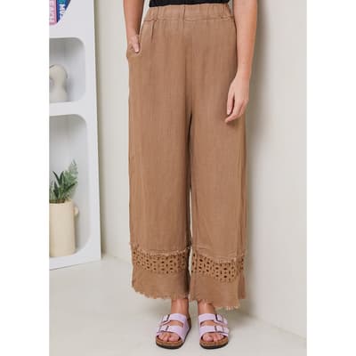 Camel Linen Embroidered Trouser