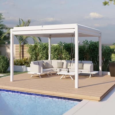 SAVE  £850 - Assembly included, Como Pergola Aluminium Square 30x30 with 4 Drop Sides, White