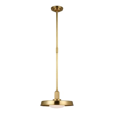 Ruhlmann 14" Factory Pendant in Antique-Burnished Brass with White Glass