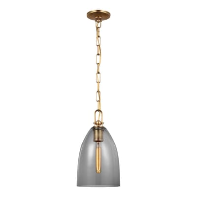 Andros Medium Pendant in Antique-Burnished Brass with Smoked Glass