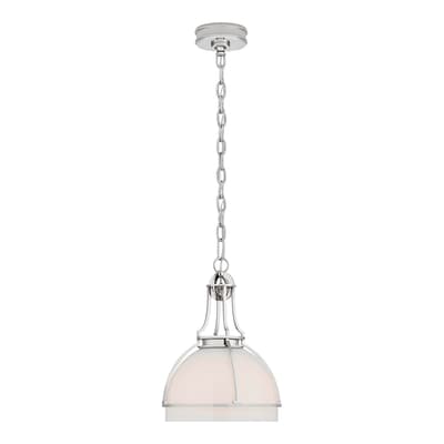 Gracie Medium Dome Pendant in Polished Nickel with White Glass