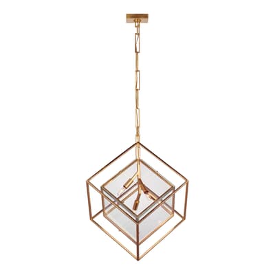 Cubed Large Pendant in Gold with Clear Glass