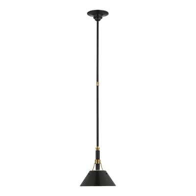 Turlington Small Pendant in Bronze and Hand-Rubbed Antique Brass with Bronze Shade