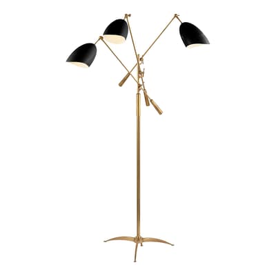 Sommerard Triple Arm Floor Lamp in Hand-Rubbed Antique Brass with Black