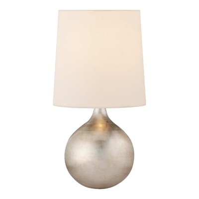Warren Mini Table Lamp in Burnished Silver Leaf with Linen Shade