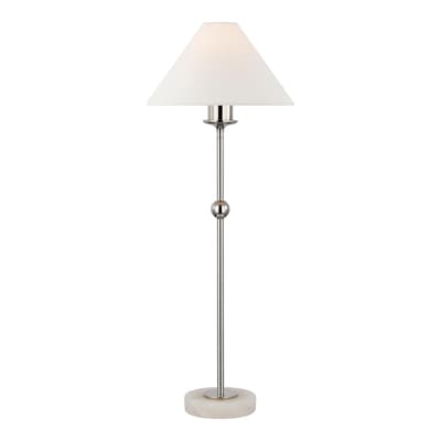 Caspian Medium Accent Lamp in Polished Nickel and Alabaster with Linen Shade