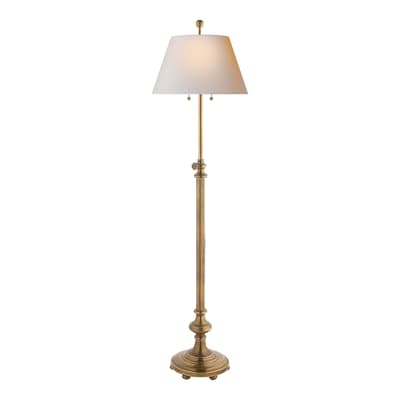 Overseas Adjustable Club Floor Lamp in Antique-Burnished Brass with Natural Paper Shade