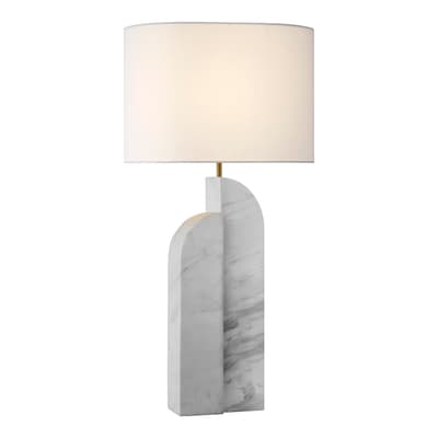 Savoye Large Left Table Lamp in White Marble with Linen Shade