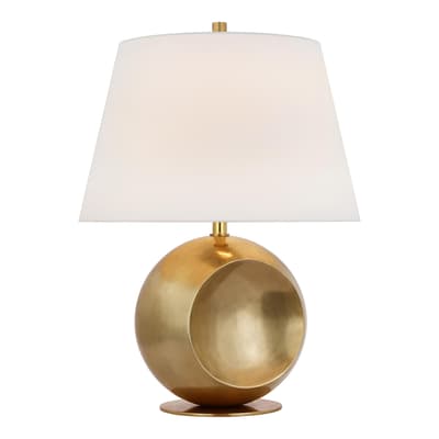 Comtesse Medium Globe Table Lamp in Hand-Rubbed Antique Brass with Linen Shade