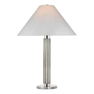 Durham Large Table Lamp in Polished Nickel with Linen Shade