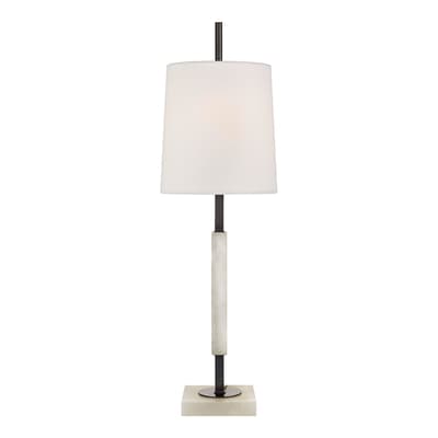 Lexington Medium Table Lamp in Bronze and Alabaster with Linen Shade