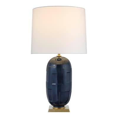 Incasso Large Table Lamp in Mixed Blue Brown with Linen Shade