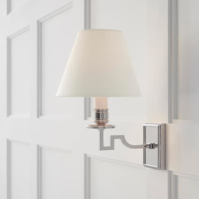 Dean Single Arm Sconce in Polished Nickel with Linen Shade