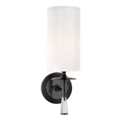 Drunmore Single Sconce in Bronze and Crystal with White Glass Shade