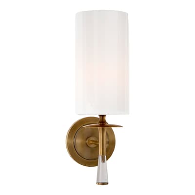 Drunmore Single Sconce in Hand-Rubbed Antique Brass and Crystal with White Glass Shade