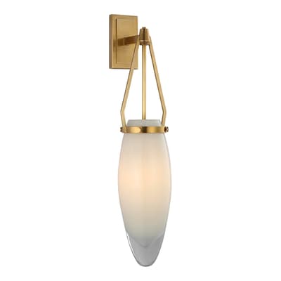 Myla Medium Bracketed Sconce in Antique-Burnished Brass with White Glass