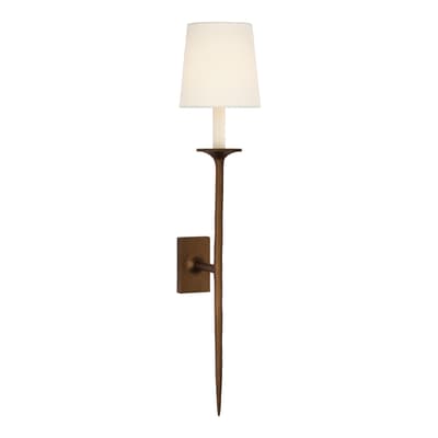 Catina Large Tail Sconce in Antique Bronze Leaf with Linen Shade