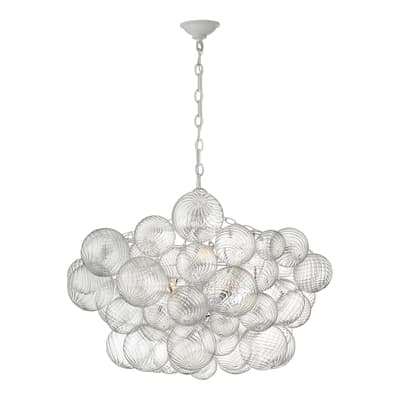 Talia Large Chandelier in Plaster White and Clear Swirled Glass
