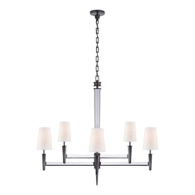 Lyra Two Tier Chandelier in Bronze and Crystal with Linen Shades