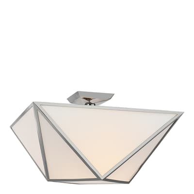 Lorino Large Semi-Flush Mount in Polished Nickel with White Glass