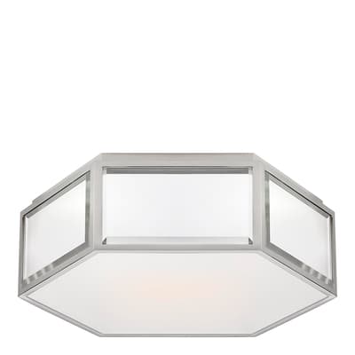 Bradford Small Hexagonal Flush Mount in Mirror and Polished Nickel with Frosted Glass