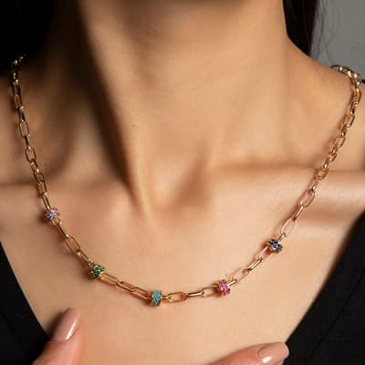 Gold Multi-Gemstone Chain Necklace
