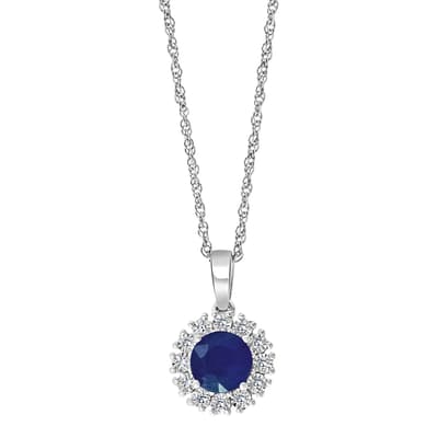Silver Diamond, Natural Sapphire Pendant