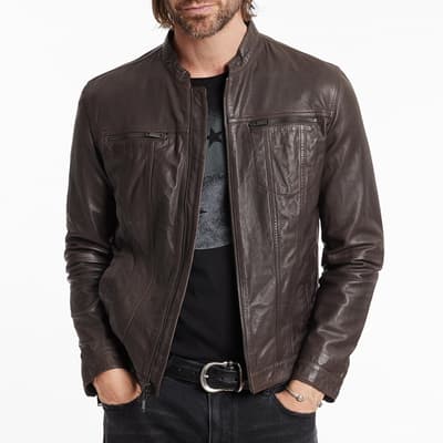 Brown Brando Band Collar Leather Jacket