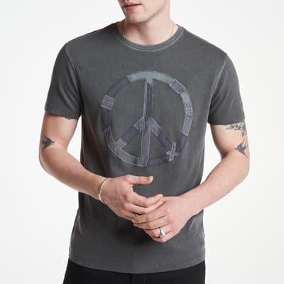 Grey Reconstructed Peace Crew Cotton T-Shirt