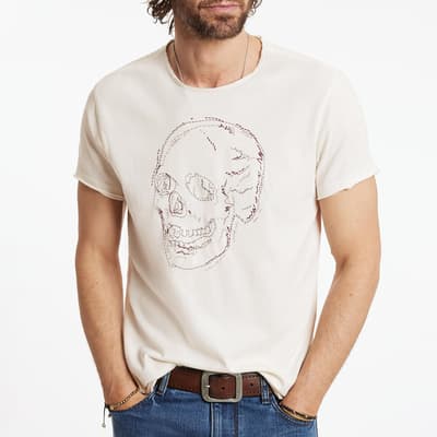 White Skull Raw Edge Cotton T-Shirt