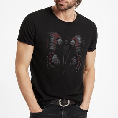 Black Vintage Raw Edge Cotton T-Shirt