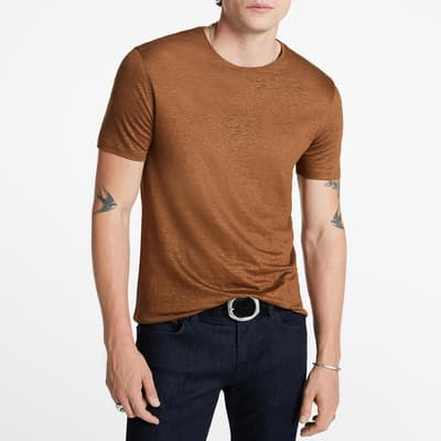 Brown Lagoa Regular Fit Linen T-Shirt
