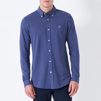 Navy Jersey Pique Linen Shirt