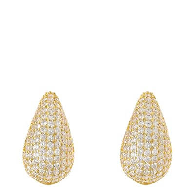 18K Gold Pave Tear Drop Post Earrings