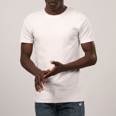 White Ribbed Cotton T-Shirt